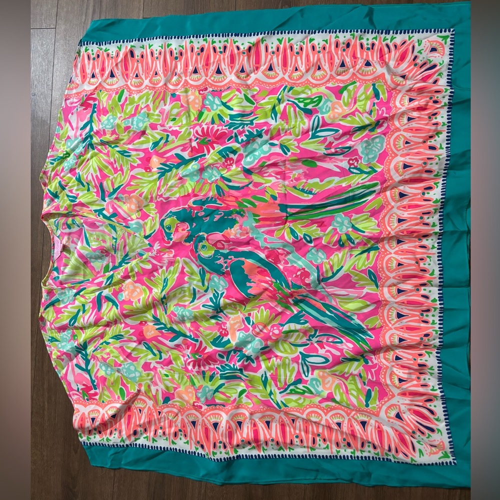 Lilly Pulitzer Atlin Silk Caftan Tiki Pink Bird Of Paradise